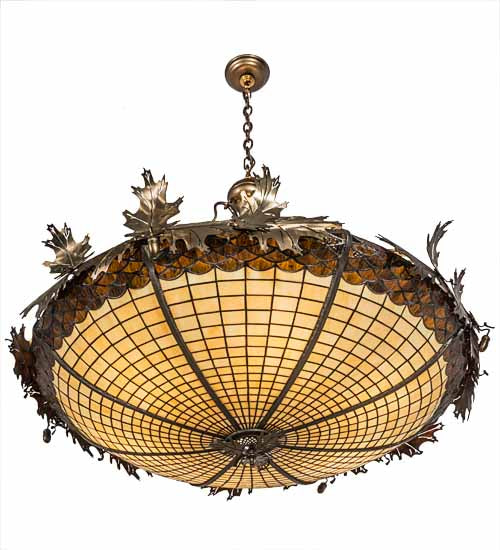 Meyda Lighting Greenbriar Oak 40" 6-Light Antique Copper Inverted Pendant Light With Brown & Beige Shade Glass