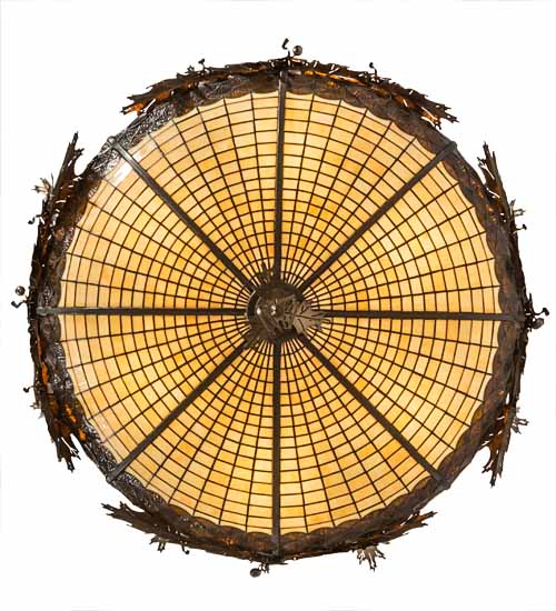 Meyda Lighting Greenbriar Oak 40" 6-Light Antique Copper Inverted Pendant Light With Brown & Beige Shade Glass