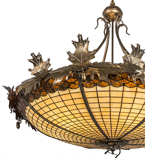 Meyda Lighting Greenbriar Oak 40" 6-Light Antique Copper Inverted Pendant Light With Brown & Beige Shade Glass