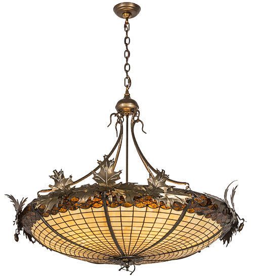 Meyda Lighting Greenbriar Oak 40" 6-Light Antique Copper Inverted Pendant Light With Brown & Beige Shade Glass