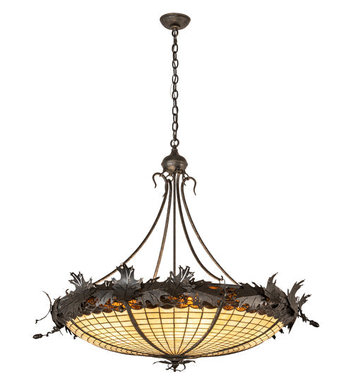 Meyda Lighting Greenbriar Oak 40" 6-Light Inverted Pendant Light With Bark Brown & Beige Stained Shade Glass