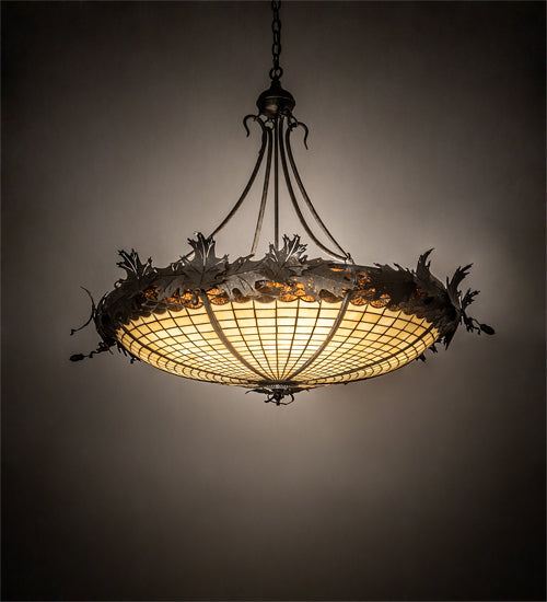 Meyda Lighting Greenbriar Oak 40" 6-Light Inverted Pendant Light With Bark Brown & Beige Stained Shade Glass