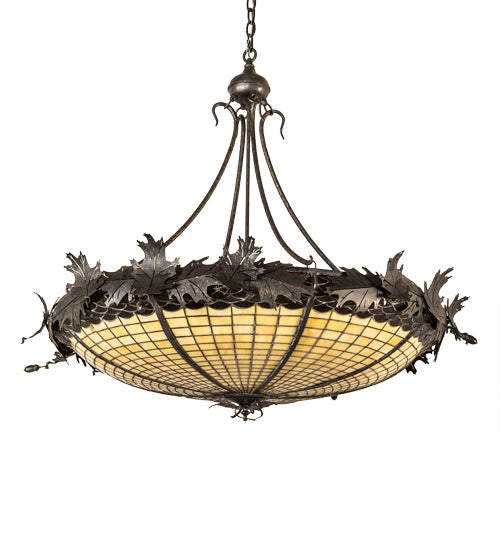 Meyda Lighting Greenbriar Oak 40" 6-Light Inverted Pendant Light With Bark Brown & Beige Stained Shade Glass