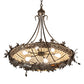 Meyda Lighting Greenbriar Oak 40" 6-Light Inverted Pendant Light With Bark Brown & Beige Stained Shade Glass
