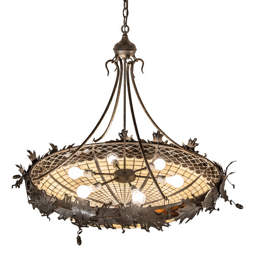Meyda Lighting Greenbriar Oak 40" 6-Light Inverted Pendant Light With Bark Brown & Beige Stained Shade Glass