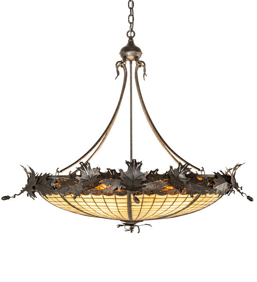 Meyda Lighting Greenbriar Oak 40" 6-Light Inverted Pendant Light With Bark Brown & Beige Stained Shade Glass