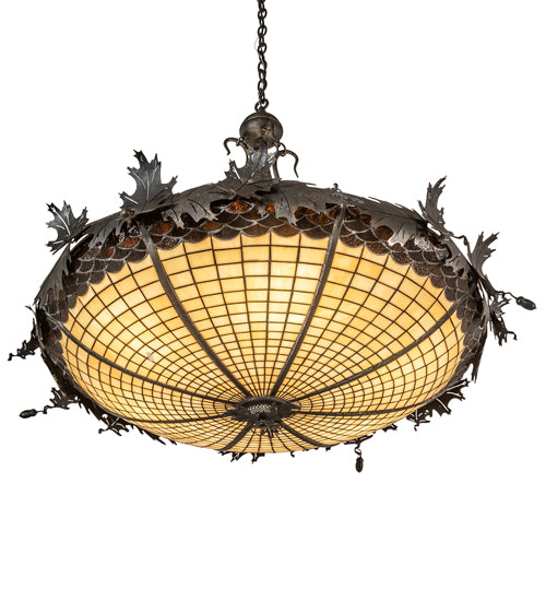 Meyda Lighting Greenbriar Oak 40" 6-Light Inverted Pendant Light With Bark Brown & Beige Stained Shade Glass