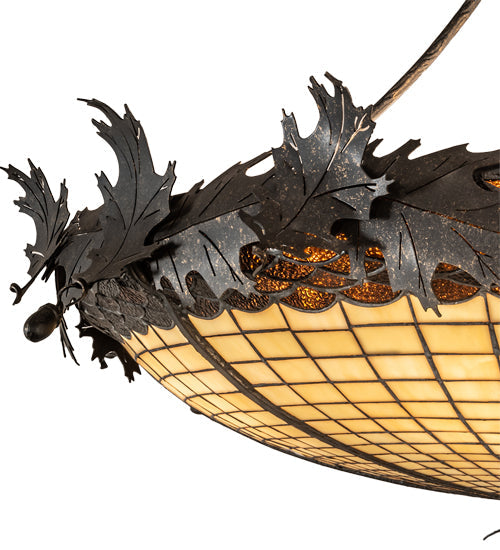 Meyda Lighting Greenbriar Oak 40" 6-Light Inverted Pendant Light With Bark Brown & Beige Stained Shade Glass