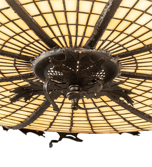 Meyda Lighting Greenbriar Oak 40" 6-Light Inverted Pendant Light With Bark Brown & Beige Stained Shade Glass