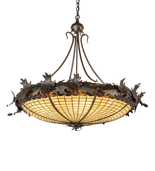 Meyda Lighting Greenbriar Oak 40" 6-Light Inverted Pendant Light With Bark Brown & Beige Stained Shade Glass