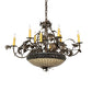 Meyda Lighting Greenbriar Oak 42" 11-Light 8-Arm Antique Copper Chandelier With Beige & Brown Stained Shade Glass