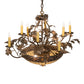 Meyda Lighting Greenbriar Oak 42" 11-Light 8-Arm Antique Copper Chandelier With Beige & Brown Stained Shade Glass