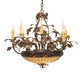 Meyda Lighting Greenbriar Oak 42" 11-Light 8-Arm Antique Copper Chandelier With Beige & Brown Stained Shade Glass