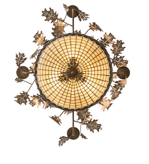Meyda Lighting Greenbriar Oak 42" 11-Light 8-Arm Antique Copper Chandelier With Beige & Brown Stained Shade Glass