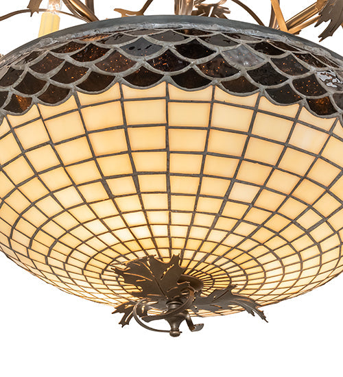 Meyda Lighting Greenbriar Oak 42" 11-Light 8-Arm Antique Copper Chandelier With Beige & Brown Stained Shade Glass