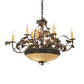 Meyda Lighting Greenbriar Oak 42" 11-Light 8-Arm Antique Copper Chandelier With Beige & Brown Stained Shade Glass