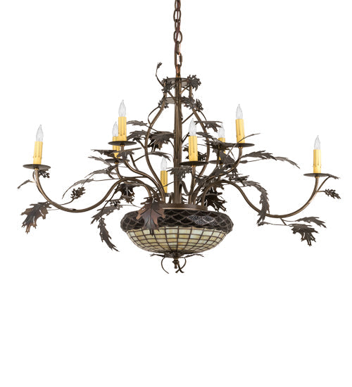 Meyda Lighting Greenbriar Oak 42" 11-Light 8-Arm Dark Burnished Antique Copper Chandelier With Multi-Colored Shade Glass