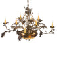 Meyda Lighting Greenbriar Oak 42" 11-Light 8-Arm Dark Burnished Antique Copper Chandelier With Multi-Colored Shade Glass