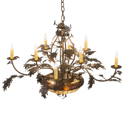 Meyda Lighting Greenbriar Oak 42" 11-Light 8-Arm Dark Burnished Antique Copper Chandelier With Multi-Colored Shade Glass