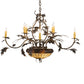 Meyda Lighting Greenbriar Oak 42" 11-Light 8-Arm Dark Burnished Antique Copper Chandelier With Multi-Colored Shade Glass
