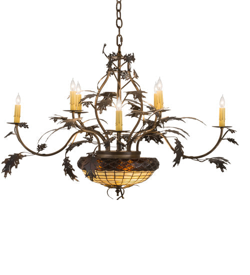 Meyda Lighting Greenbriar Oak 42" 11-Light 8-Arm Dark Burnished Antique Copper Chandelier With Multi-Colored Shade Glass