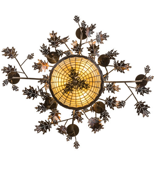 Meyda Lighting Greenbriar Oak 42" 11-Light 8-Arm Dark Burnished Antique Copper Chandelier With Multi-Colored Shade Glass