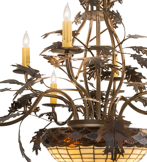 Meyda Lighting Greenbriar Oak 42" 11-Light 8-Arm Dark Burnished Antique Copper Chandelier With Multi-Colored Shade Glass