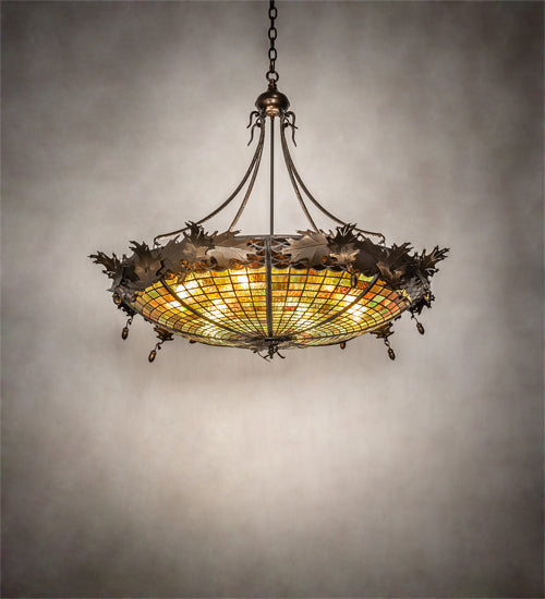 Meyda Lighting Greenbriar Oak 42" 6-Light Antique Copper Inverted Pendant Light With Multi-Colored Shade Glass