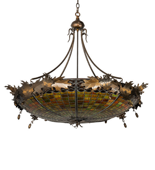 Meyda Lighting Greenbriar Oak 42" 6-Light Antique Copper Inverted Pendant Light With Multi-Colored Shade Glass