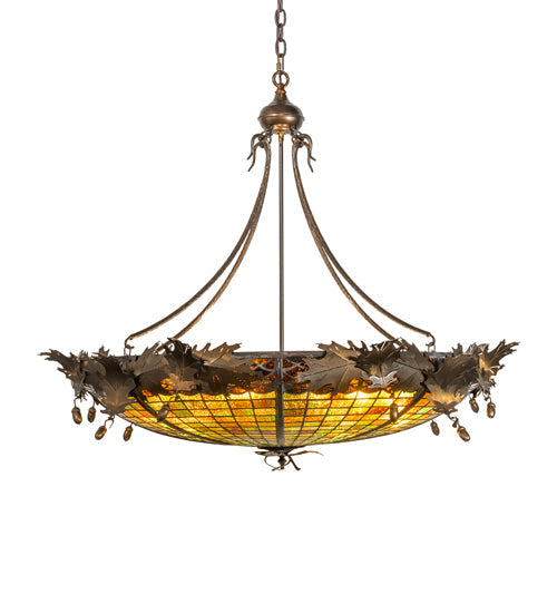 Meyda Lighting Greenbriar Oak 42" 6-Light Antique Copper Inverted Pendant Light With Multi-Colored Shade Glass