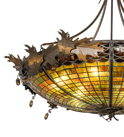 Meyda Lighting Greenbriar Oak 42" 6-Light Antique Copper Inverted Pendant Light With Multi-Colored Shade Glass