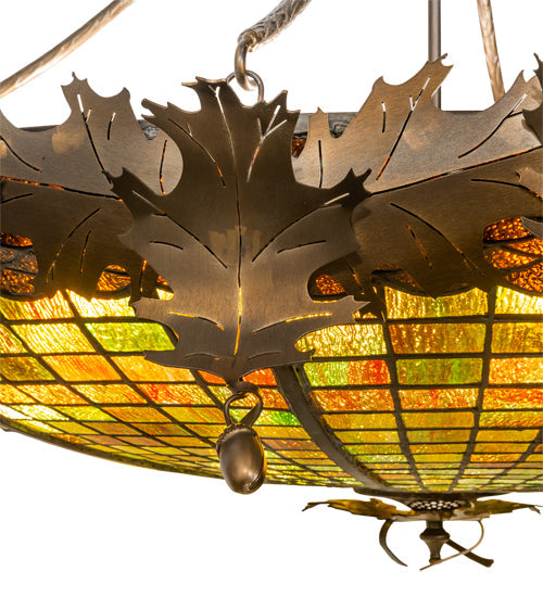 Meyda Lighting Greenbriar Oak 42" 6-Light Antique Copper Inverted Pendant Light With Multi-Colored Shade Glass