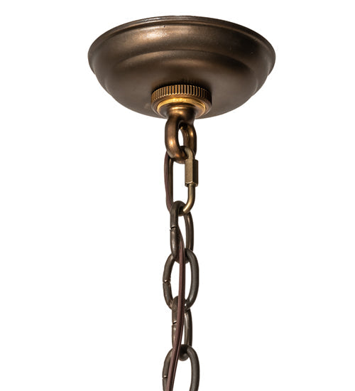 Meyda Lighting Greenbriar Oak 42" 6-Light Antique Copper Inverted Pendant Light With Multi-Colored Shade Glass