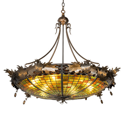 Meyda Lighting Greenbriar Oak 42" 6-Light Antique Copper Inverted Pendant Light With Multi-Colored Shade Glass