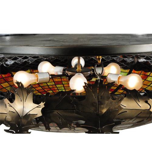 Meyda Lighting Greenbriar Oak 44" 6-Light Antique Copper Semi-flush Mount Ceiling Light With Multi-Colored Shade Glass