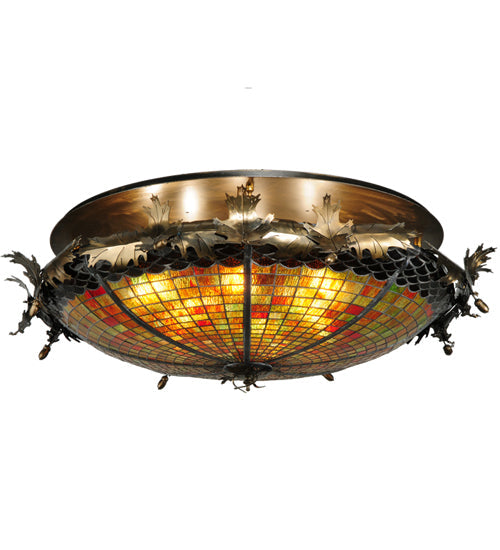 Meyda Lighting Greenbriar Oak 44" 6-Light Antique Copper Semi-flush Mount Ceiling Light With Multi-Colored Shade Glass