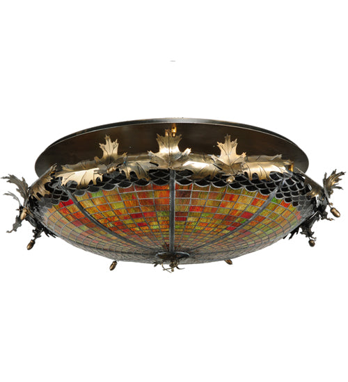 Meyda Lighting Greenbriar Oak 44" 6-Light Antique Copper Semi-flush Mount Ceiling Light With Multi-Colored Shade Glass