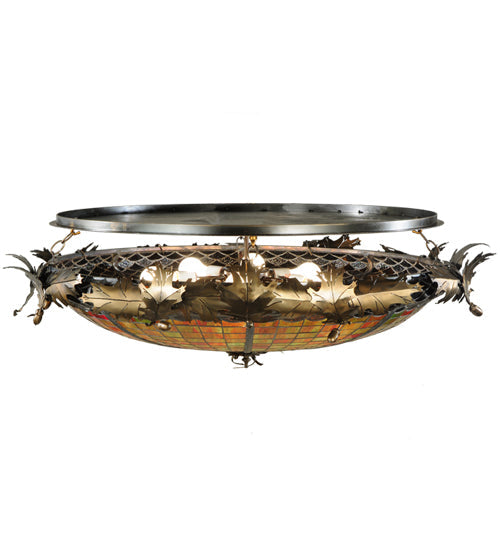 Meyda Lighting Greenbriar Oak 44" 6-Light Antique Copper Semi-flush Mount Ceiling Light With Multi-Colored Shade Glass