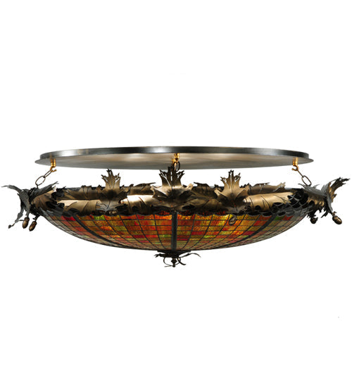 Meyda Lighting Greenbriar Oak 44" 6-Light Antique Copper Semi-flush Mount Ceiling Light With Multi-Colored Shade Glass