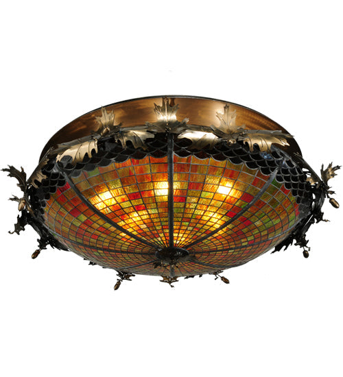 Meyda Lighting Greenbriar Oak 44" 6-Light Antique Copper Semi-flush Mount Ceiling Light With Multi-Colored Shade Glass