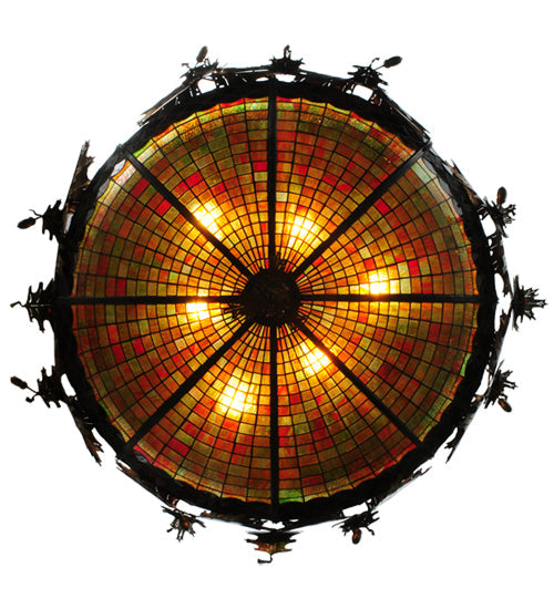 Meyda Lighting Greenbriar Oak 44" 6-Light Antique Copper Semi-flush Mount Ceiling Light With Multi-Colored Shade Glass