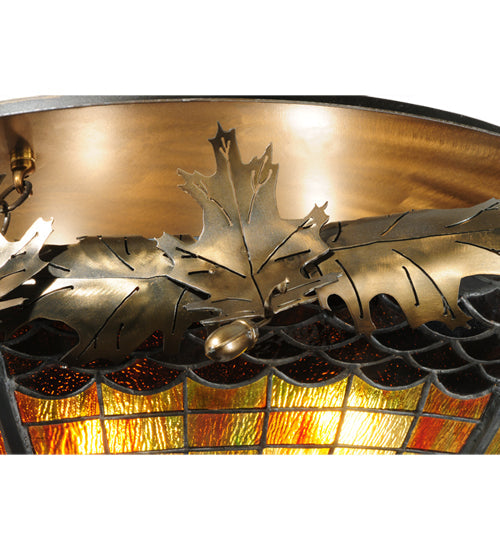 Meyda Lighting Greenbriar Oak 44" 6-Light Antique Copper Semi-flush Mount Ceiling Light With Multi-Colored Shade Glass