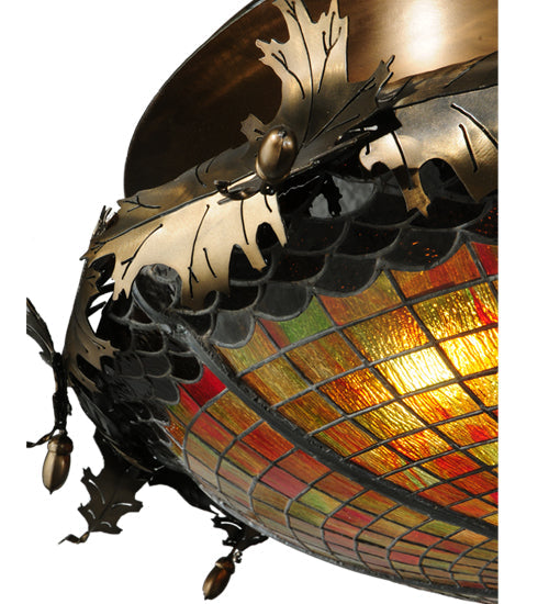 Meyda Lighting Greenbriar Oak 44" 6-Light Antique Copper Semi-flush Mount Ceiling Light With Multi-Colored Shade Glass