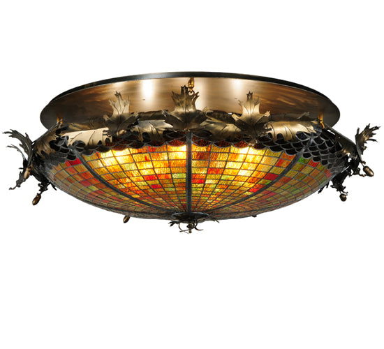 Meyda Lighting Greenbriar Oak 44" 6-Light Antique Copper Semi-flush Mount Ceiling Light With Multi-Colored Shade Glass