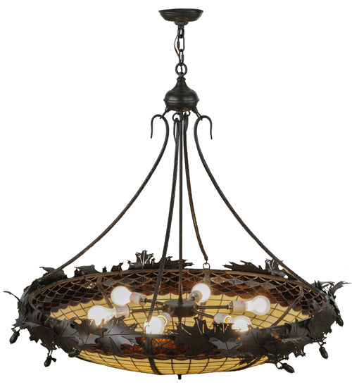 Meyda Lighting Greenbriar Oak 45" 6-Light Timeless Bronze Inverted Pendant Light With Autumn Beige and Bark Brown Shade Glass