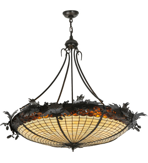 Meyda Lighting Greenbriar Oak 45" 6-Light Timeless Bronze Inverted Pendant Light With Autumn Beige and Bark Brown Shade Glass