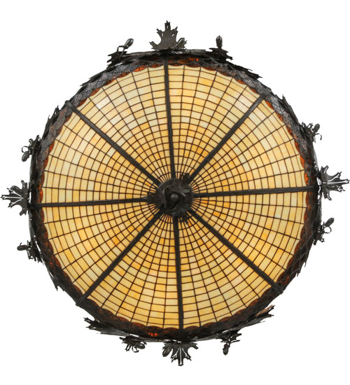 Meyda Lighting Greenbriar Oak 45" 6-Light Timeless Bronze Inverted Pendant Light With Autumn Beige and Bark Brown Shade Glass