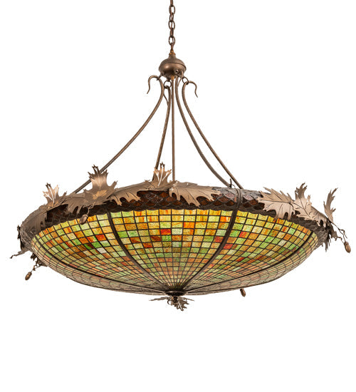 Meyda Lighting Greenbriar Oak 46" 6-Light Antique Copper Inverted Pendant Light With Multi-Colored Shade Glass