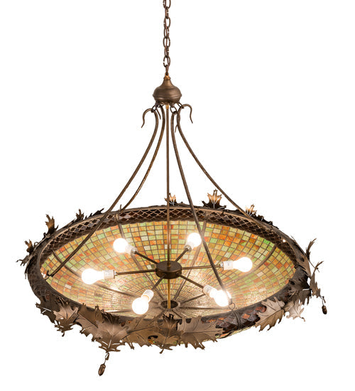 Meyda Lighting Greenbriar Oak 46" 6-Light Antique Copper Inverted Pendant Light With Multi-Colored Shade Glass