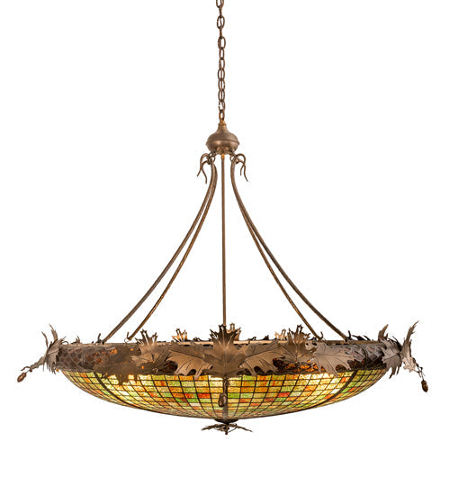 Meyda Lighting Greenbriar Oak 46" 6-Light Antique Copper Inverted Pendant Light With Multi-Colored Shade Glass